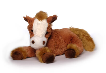Pluche paard knuffel - liggend - bruin - polyester - 30 cm