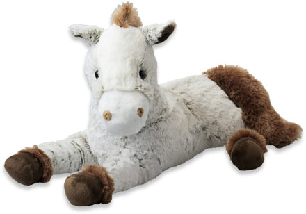Pluche paard knuffel - liggend - wit/bruin - polyester - 45 cm Grijs