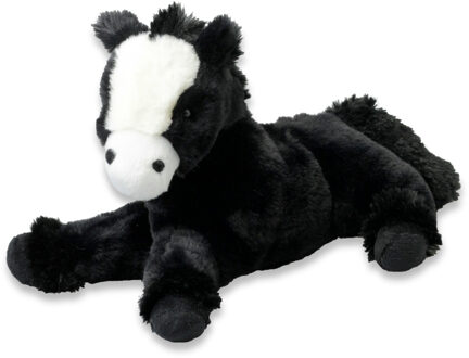 Pluche paard knuffel - liggend - zwart - polyester - 30 cm