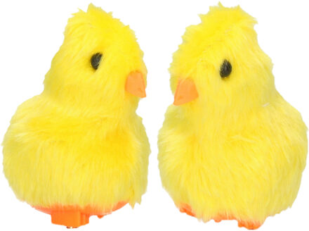 Pluche paas kuikentje piepend - 2x - geel - 7 cm - Paaskuikentjes Pasen decoratie