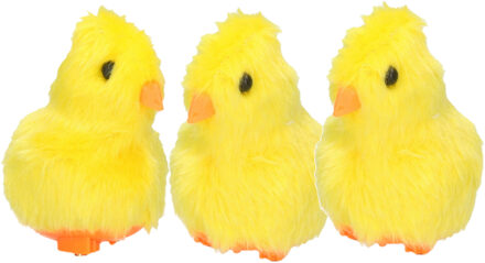 Pluche paas kuikentje piepend - 3x - geel - 7 cm - Paaskuikentjes Pasen decoratie