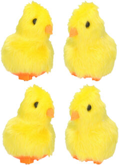 Pluche paas kuikentje piepend - 4x - geel - 7 cm - Paaskuikentjes Pasen decoratie