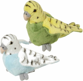 Pluche parkieten knuffels - 2x stuks - groen en blauw - 16 cm - Tropische vogels