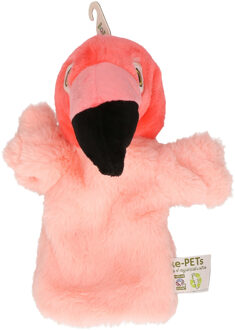 Pluche poppenkast handpop flamingo knuffel - roze - pop - 24 cm