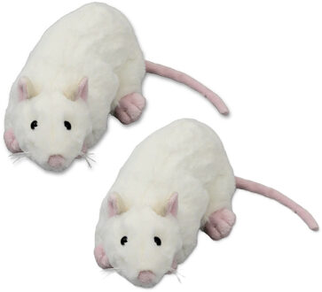 pluche ratten knuffeldieren - 2x - wit - liggend - 20 cm