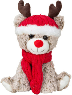 Pluche rendier knuffel - 25 cm - met rode muts en sjaal - knuffeldier Rood
