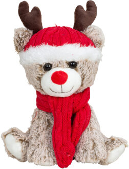 Pluche rendier knuffel - 25 cm - met rode muts en sjaal - knuffeldier