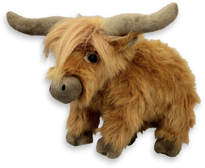 pluche Schotse hooglander koe knuffeldier - bruin - staand - 30 cm - Koeien knuffels