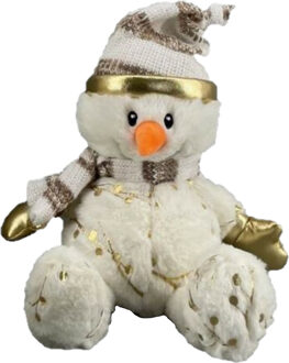 Pluche sneeuwpop knuffel pop met muts en sjaal 23 cm - Knuffelpop Multikleur