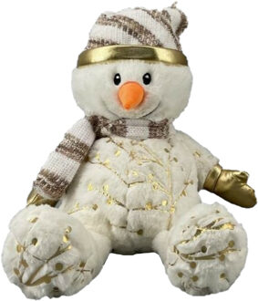 Pluche sneeuwpop knuffel pop met muts en sjaal 28 cm - Knuffelpop Multikleur