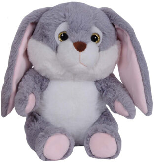 Pluche speelgoed knuffeldier Grijs konijn met flaporen van 24 cm Multi
