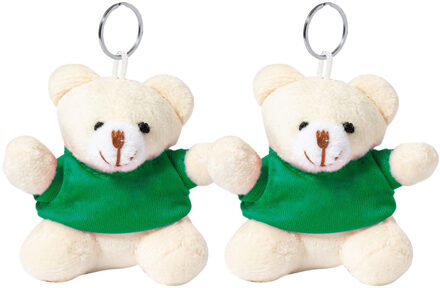Pluche teddybeer knuffel sleutelhanger - 2x - groen - 8 cm - Beren dieren sleutelhangers