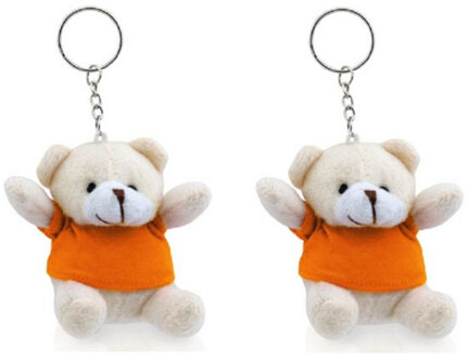 Pluche teddybeer knuffel sleutelhanger - 5x stuks - oranje - 8 cm - Beren dieren sleutelhangers