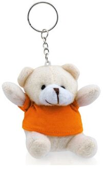 Pluche teddybeer knuffel sleutelhanger - oranje - 8 cm - Beren - Knuffel sleutelhangers