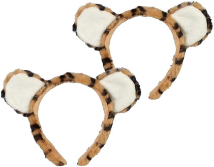 Pluche tijger hoofdband - 2x - met oortjes - 15 cm