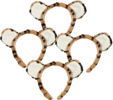Pluche tijger hoofdband - 4x - met oortjes - 15 cm