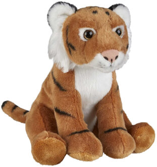 Pluche tijger - knuffel tijger - bruin - 18 cm - wilde dieren knuffels