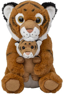 Pluche tijgers knuffels - 22 cm - Moeder en jong knuffeldieren