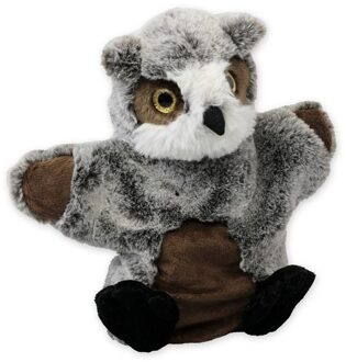 Pluche uilen handpop knuffel dier - grijs - 22 cm - Uilen knuffels