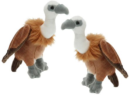 Pluche vale gieren knuffel vogels - 2x - bruin - 21 cm - knuffeldieren