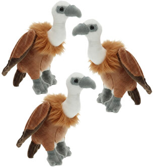 Pluche vale gieren knuffel vogels - 3x - bruin - 21 cm - knuffeldieren