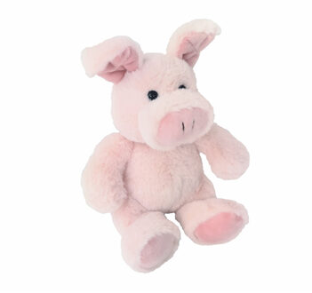 Pluche varken/biggetje knuffel - zittend - roze - polyester - 16 cm