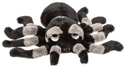 Pluche vogelspin knuffel - 13 cm - Zwart/Grijs - Spinnen insecten knuffels