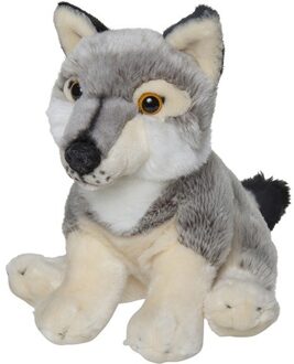 Pluche wolf - wolven knuffel - zittend - 22 cm - bosdieren knuffel Grijs