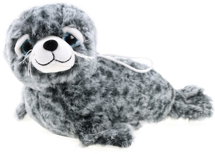 pluche Zeehond knuffeldier - grijs/wit - liggend - 25 cm