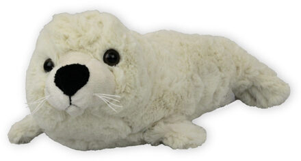 Pluche zeehond pup knuffel - liggend - creme wit - polyester - 29 cm