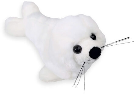 Pluche zeehond pup knuffel - liggend - wit - polyester - 18 cm