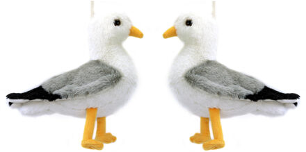 pluche zeemeeuw knuffeldier - 2x - grijs/wit - met geluid - 20 cm