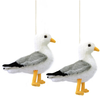 pluche zeemeeuw knuffeldier - 2x - grijs/wit - met geluid - 30 cm