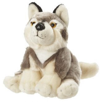 Pluche zittende wolf 18 cm - Knuffel bosdieren Multikleur