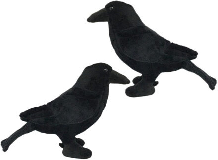 Pluche zwarte kraai/raaf vogel knuffel - 2x - 18 cm - Vogels dieren - decoratie/speelgoed