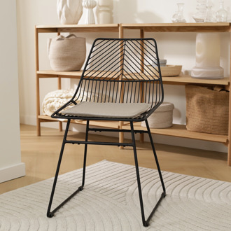 Pluck metalen draadstoel zwart - met zitkussen