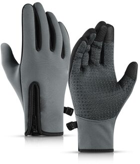 Pluis Warme Handschoenen Voor Touchscreen Koud Weer Winddicht Anti Slip Mannen Vrouwen Kids Sneeuw Wanten Waterdicht Skiën Ademend grijs / S
