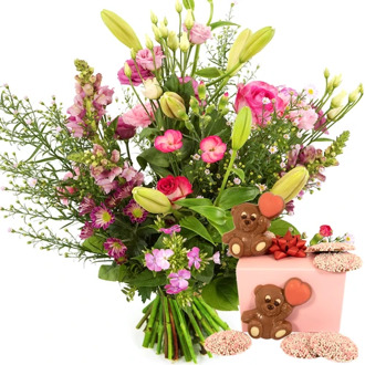 Plukboeket geboorte meisje + geboorte chocolade