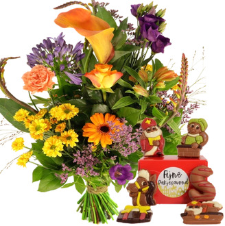 Plukboeket oranje - paars + sint chocolade