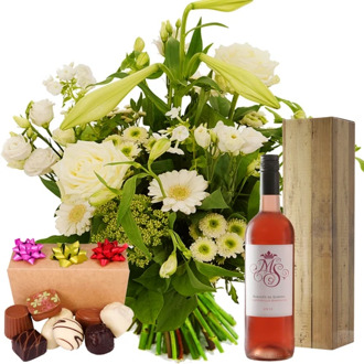 Plukboeket wit + rosé wijn + chocolade