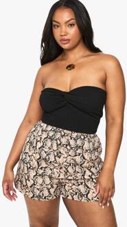 Plus Abstract Basic Elastische Taille Shorts, Brown - 48