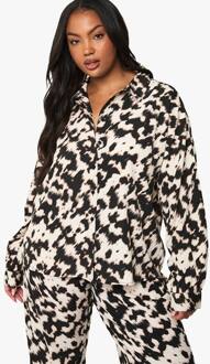 Plus Abstract Basic Langmouwen Shirt, Brown - 44