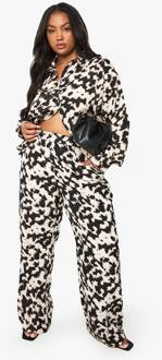 Plus Abstract Elastische Achterzijde Wijde Pijpbroek, Brown - 56