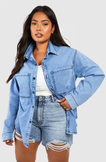 Plus Acid Wash Gebleekte Denim Blouse, Acid Wash Light Blue - 56