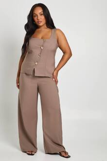 Plus Asymmetrisch Gouden Afwerkingsdetail Tank En Wijde Op Maat Gemaakte Broek Set, Mushroom - 54