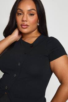Plus Asymmetrisch Top Met Knoopsluiting En Capmouwen, Black - 48