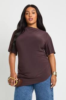 Plus Asymmetrische Zoom Top Met Korte Mouwen, Chocolate - 50