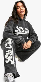 Plus Ath Club Slogan Applique Acid Wash Jogger Met Rechte Pijp, Charcoal - 50