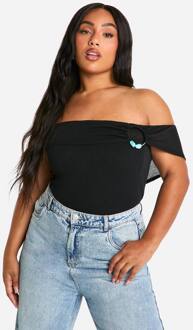 Plus Bardot Trim Detail Top, Black - 44