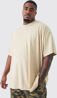 Plus Basic Baggy T-Shirt Met Brede Nek, Sand - XXXL